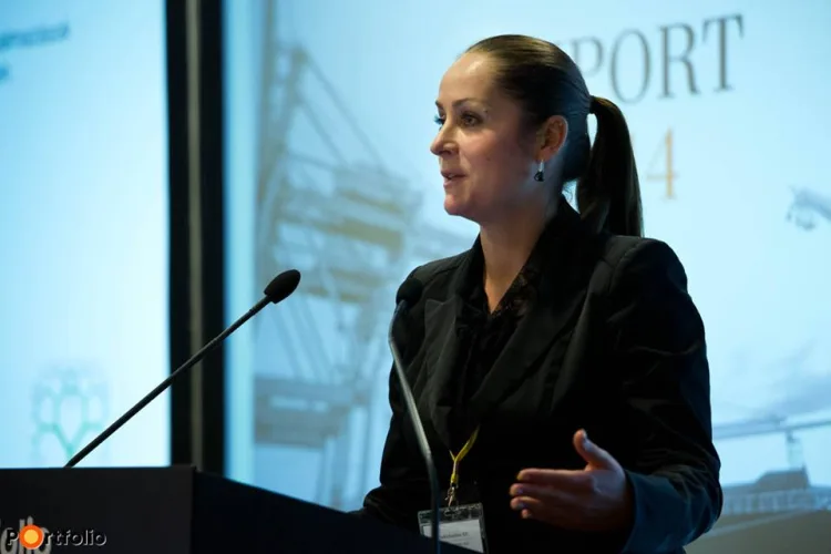 a woman is giving a lecture in finance